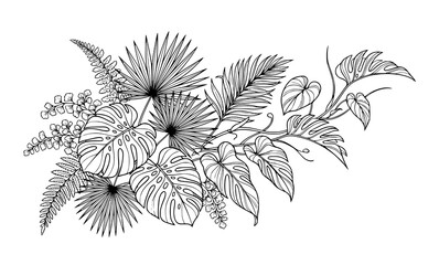 Luxury Exotic Leaf Line Art Vector Background in Brown and Beige Botanical Style © Wahida