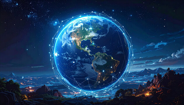 Earth globe futuristic digital network