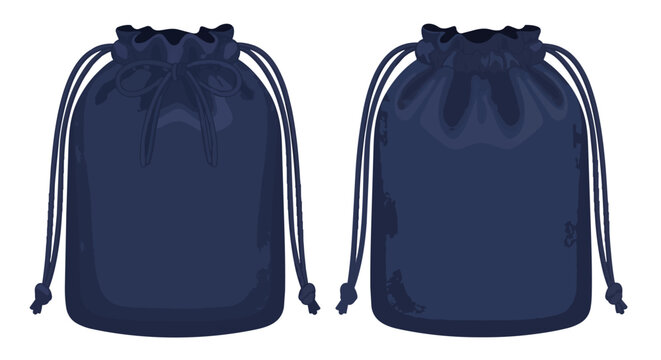 Dark Blue Fabric Drawstring Pouch Bags for Gift and Accessory Storage