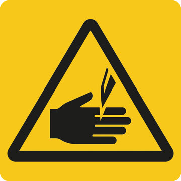 Warning sign indicating danger of hand amputation or cutting injury. EPS Editable. Vector Illustrations.