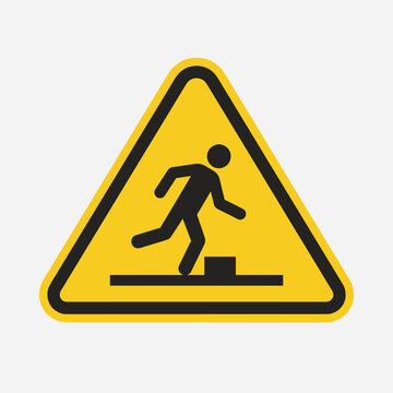 Yellow triangular caution sign indicating a trip hazard with a person stumbling over an obstacle. EPS Editable. Vector Illustrations.