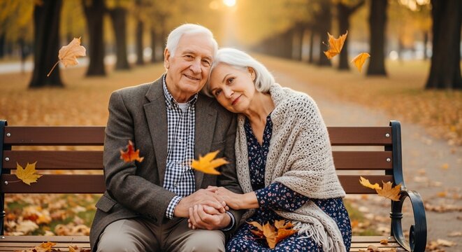 Elderly couple autumn portrait