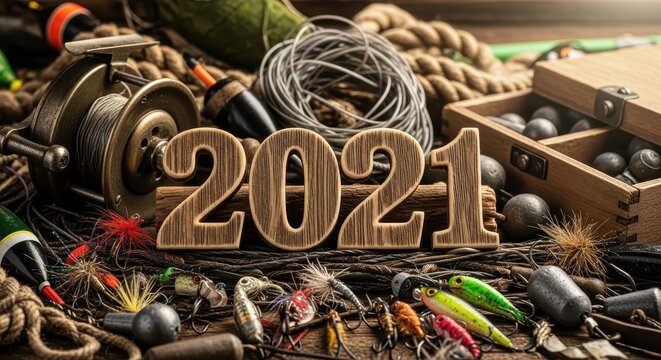 2021 Fishing Gear and Tackle Arrangement for New Year Celebration.