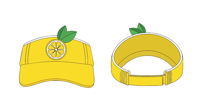 Yellow Summer Sun Visor with Lemon Fruit Graphic Front and Back View