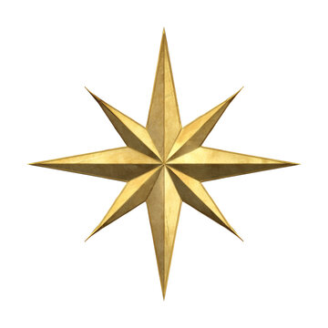Realistic 3D rendering of a shining ancient gold eight pointed compass star ornament&nbsp;&nbsp;