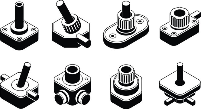 Isometric electronic switches and knobs icon set vector