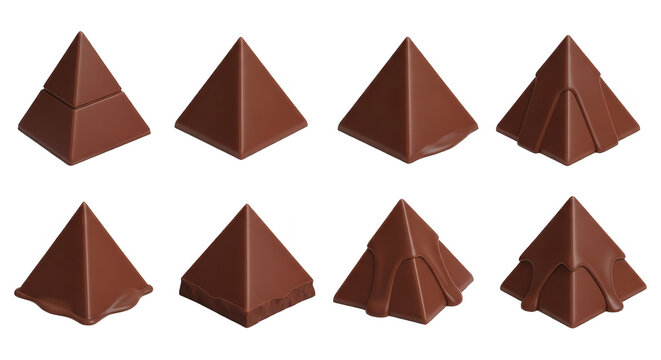 chocolate pyramid stages of melting against white background stages of change for culinary or dessert design