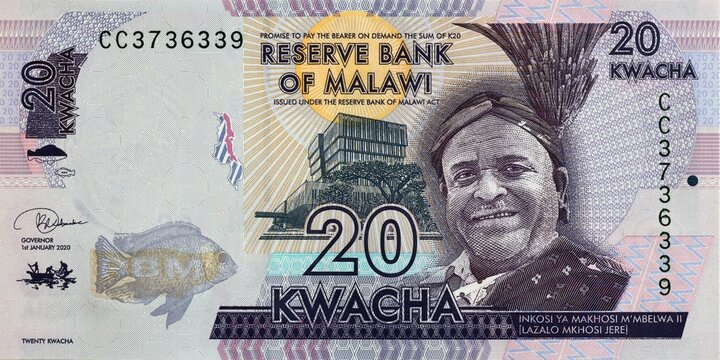 Malawi 20 Kwacha Banknote featuring Inkosi Ya Makhosi M'mbelwa II