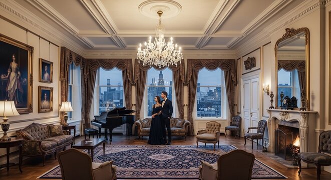Elegant couple in luxurious interior