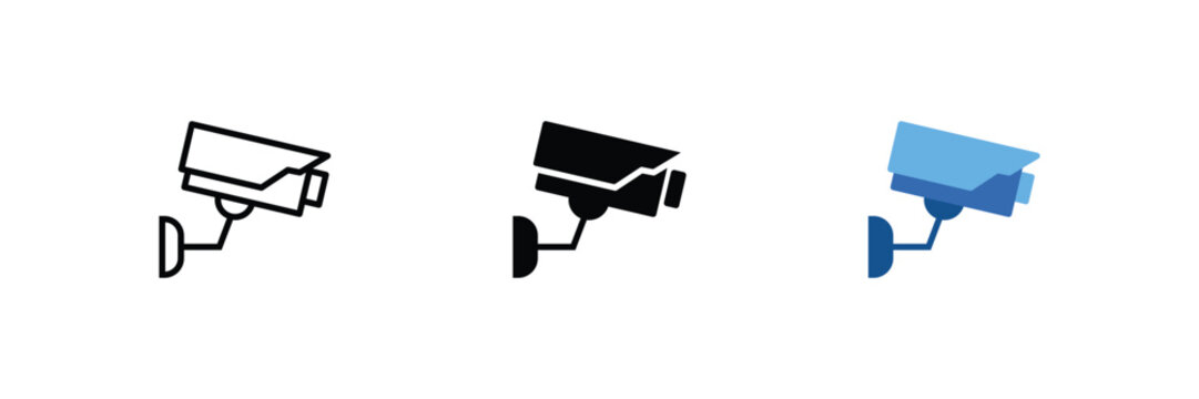 CCTV security surveillance camera fixed on wall vector icon set isolated on white background vector illustration