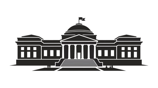 Iconic Government Building with Classical Architecture and Flag.
