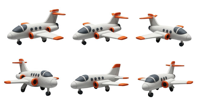 six cartoon jets in different perspectives on white travel business aviation aviation for educational visuals or infographics
