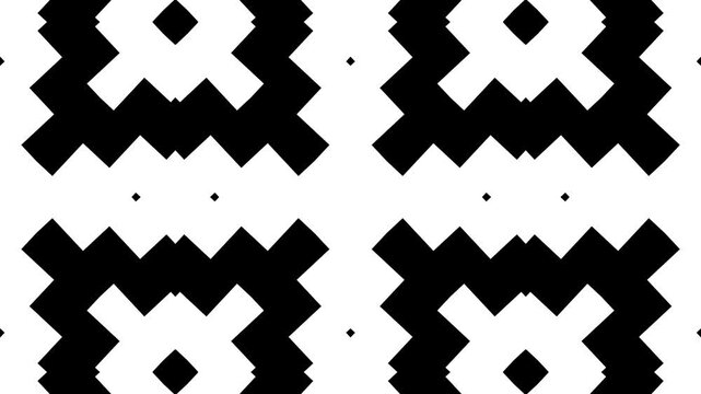 Abstract black and white geometric shape pattern kaleidoscope motion graphic background. sharp symmetric shapes.