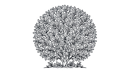 Stylized Tree Illustration, Black and White, Circular Design, Nature Element © Kardus