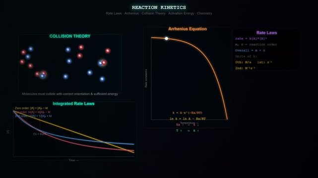 Chemical Reaction Kinetics Animation Showing Rate Law Activation Energy and Catalyst Effect