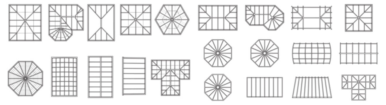 Architectural Roof Plans and Conservatory Roof Diagrams Showing Georgian, Victorian, Octagonal and Curved Designs