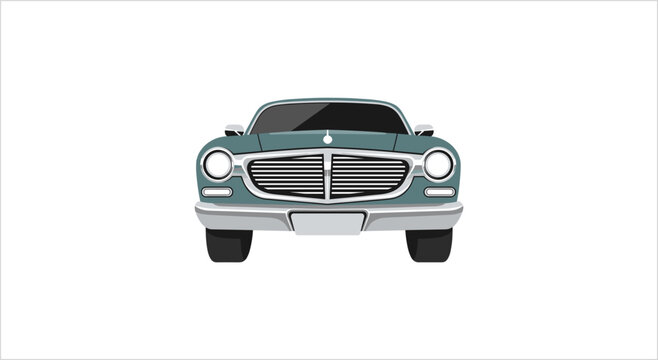 Vintage Green Car Front View Classic Automobile.