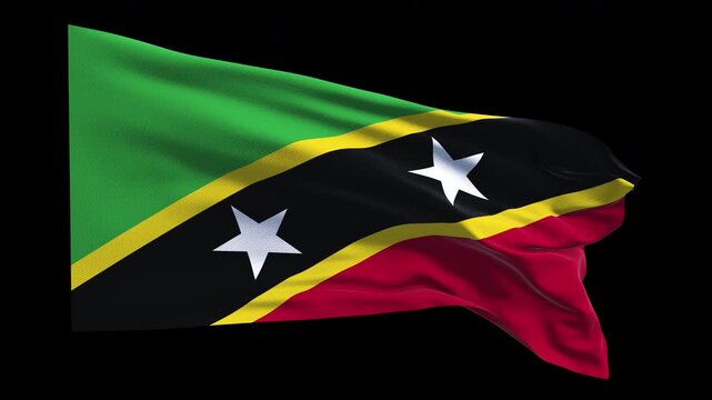 Professional animation of the Saint Kitts and Nevis flag waving in the wind, ideal for Caribbean travel videos, cultural projects, education, web banner use, and national holiday visuals.