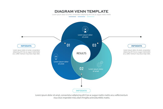 Venn diagram business infographic circle chart template 4 options, presentation with venn diagram elements vector illustration.