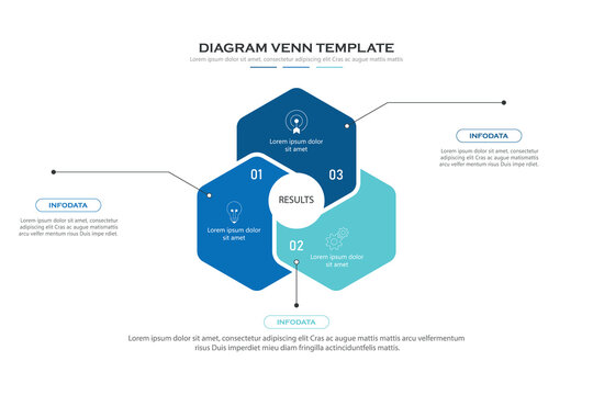 Venn diagram business infographic circle chart template 4 options, presentation with venn diagram elements vector illustration.