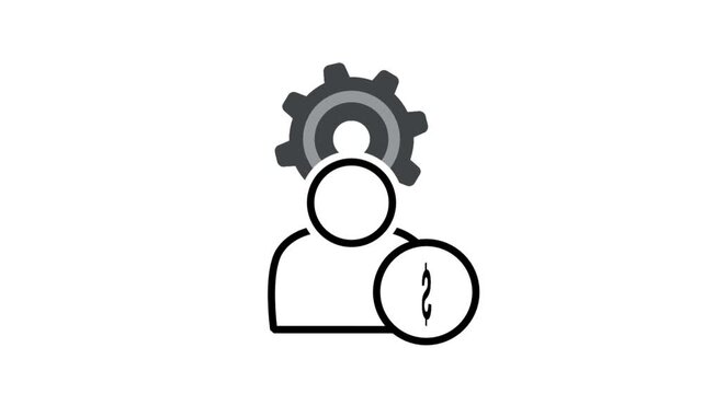 Animated line icon showing a profile silhouette with a gear mind and dollar coin, representing smart financial wealth asset management.