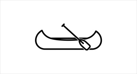 Simple Line Art Icon of a Canoe with Paddle. © Inti
