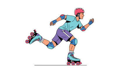 Fototapeta premium Male Athlete Roller Skating Fast in Protective Safety Gear and Helmet