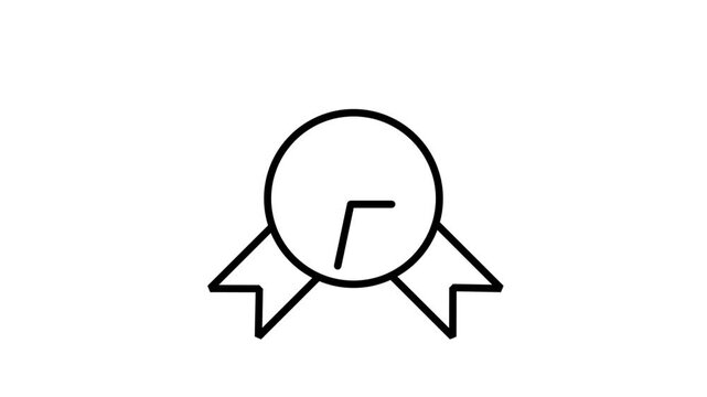 Animated line icon featuring a classic rosette medal award badge framing a traditional clock to represent schedule efficiency achievements.