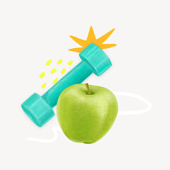 Obraz premium Dumbbell and apple, healthy diet remix