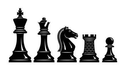 Black chess pieces, king, queen, knight, rook, pawn, strategy game icons, vector set © Viadalla