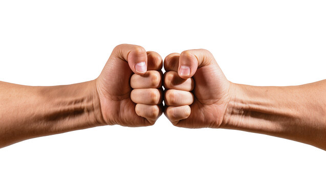 Isolated two hands performing a powerful fist bump gesture, symbolizing partnership and success.