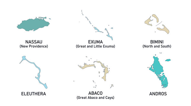 Map of The Bahamas Islands: Nassau, Exuma, Bimini, Eleuthera, Abaco, Andros