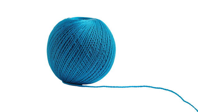 Isolated vibrant blue string ball, neatly coiled, perfect for various craft projects