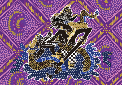 Batik with a very beautiful and unique motif of the Werkudoro puppet being bitten by a dragon snake