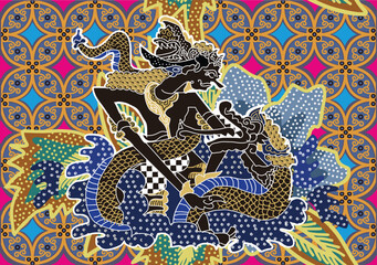 Obraz premium Batik with a very beautiful and unique motif of the Werkudoro puppet being bitten by a dragon snake