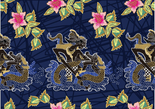 Batik with a very beautiful and unique motif of the Werkudoro puppet being bitten by a dragon snake