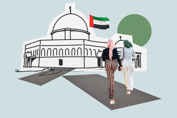 Obraz premium Study in UAE, education line art collage