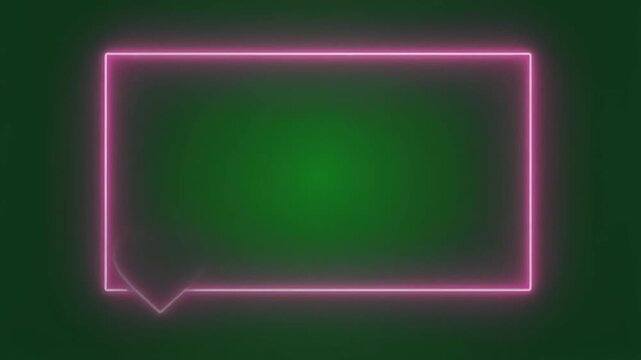 Abstract glowing pink neon rectangular frame on a dark green background.