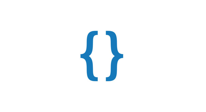 Minimalist graphic of a blue curly bracket symbol on a white background representing coding