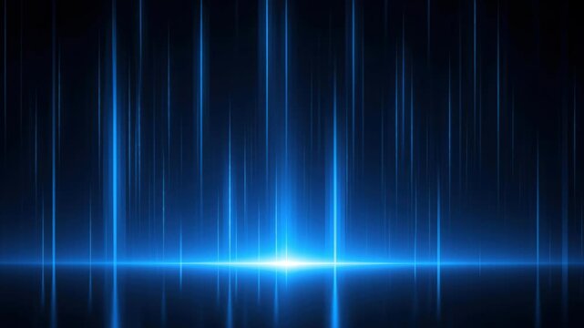 Abstract Blue Energy Flow: An abstract depiction of cascading vertical blue light beams emanating from a bright horizontal light source, creating a futuristic and dynamic visual effect.