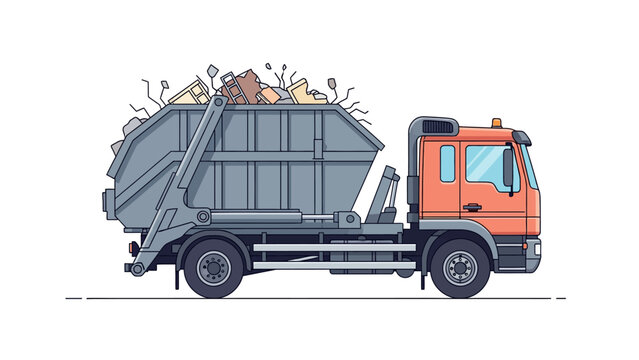 Garbage Truck with Skip Bin Illustration for Waste Management and Recycling