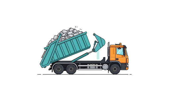 Construction Roll-off Hook Lift Truck with Loaded Waste Container Illustration