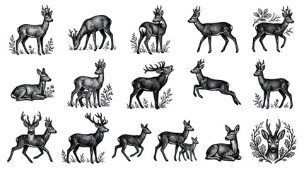 Vintage Deer Collection: Engraved Wildlife Illustrations © Korek