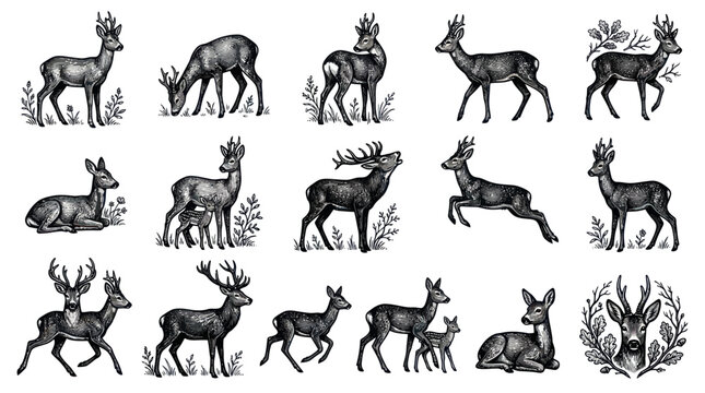 Vintage Deer Collection: Engraved Wildlife Illustrations