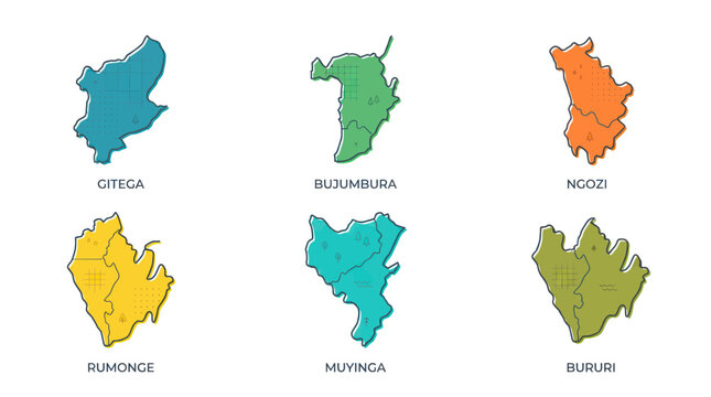 Burundi Provinces Maps: Gitega, Bujumbura, Ngozi, Rumonge, Muyinga, Bubanza