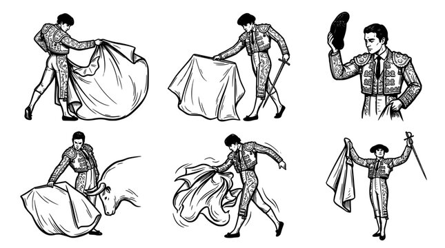 Set of bullfighter matador characters