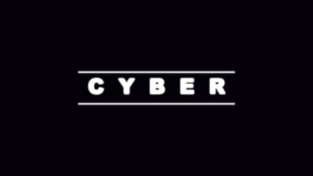 Minimalist Cyber Text Animation with White Lines on Black Background