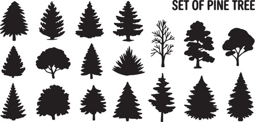 Coniferous and deciduous tree silhouettes collection isolated on transparent background for landscape projects and forest nature design. © Kamrun82