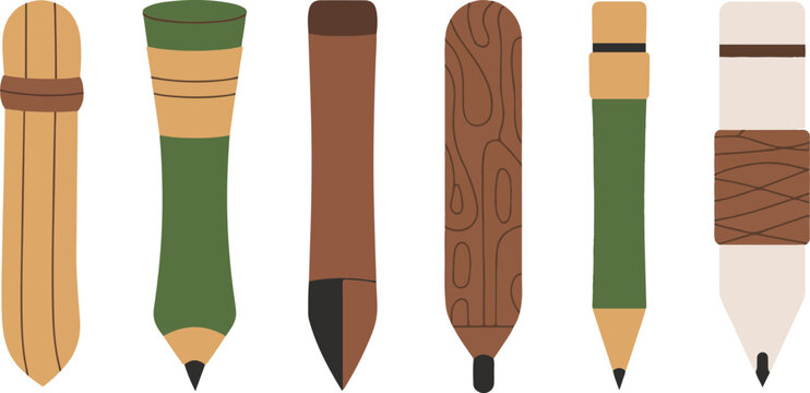 Various types of writing and drawing pencils with unique textures and tips for artistic sketching or professional office work.