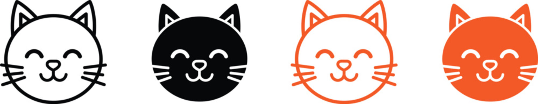 Minimalist flat design cat head icons set for pet projects